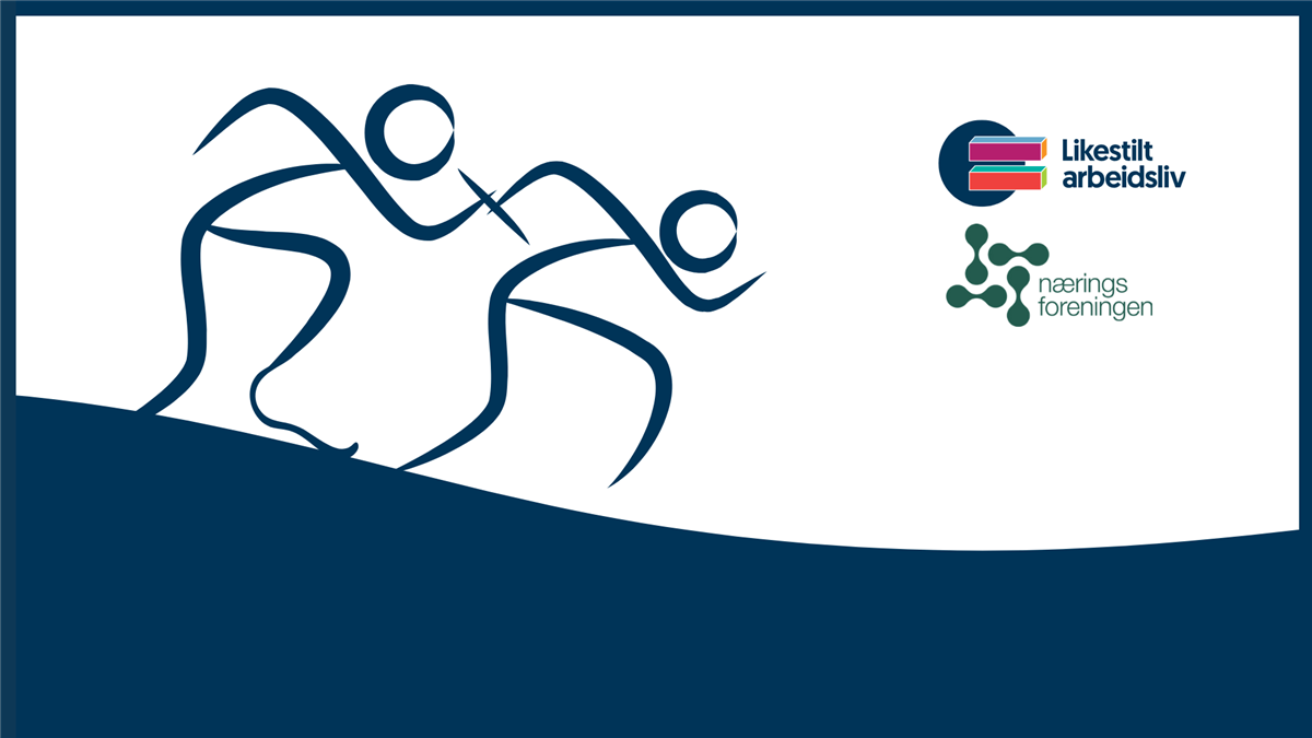 Grafisk illustrasjon av to strekmennesker som løper stafett