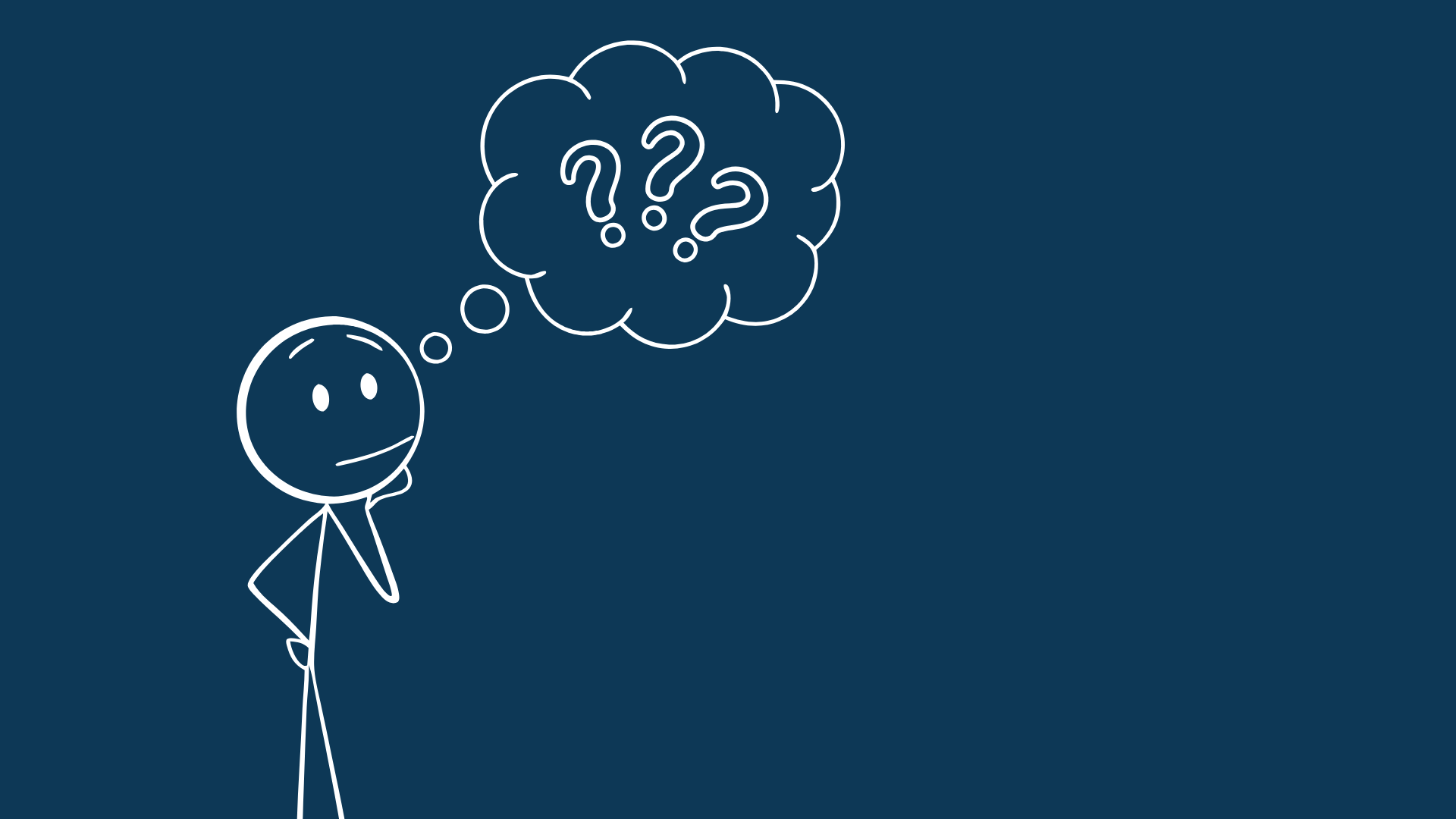 Grafisk strekmann som tenker i spørsmålstegn